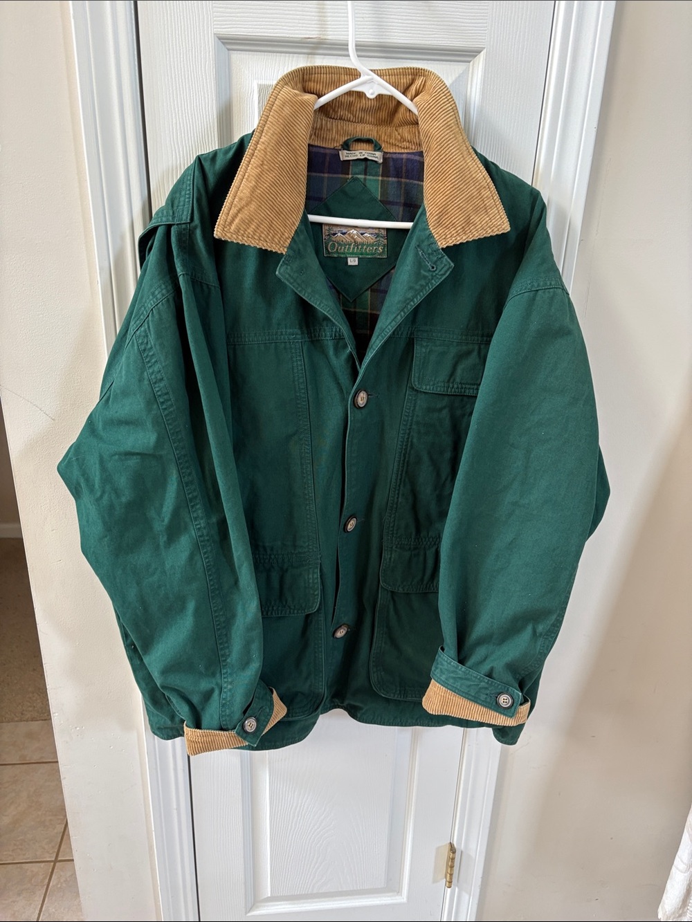 Outfitters Men's Green Field Jacket with Tan Corduroy Collar